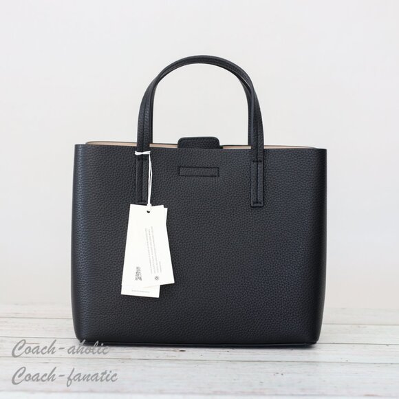 NWT Tory Burch Blake Pebbled Leather Small Tote Crossbody Purse Black/Devon Sand - Picture 7 of 10